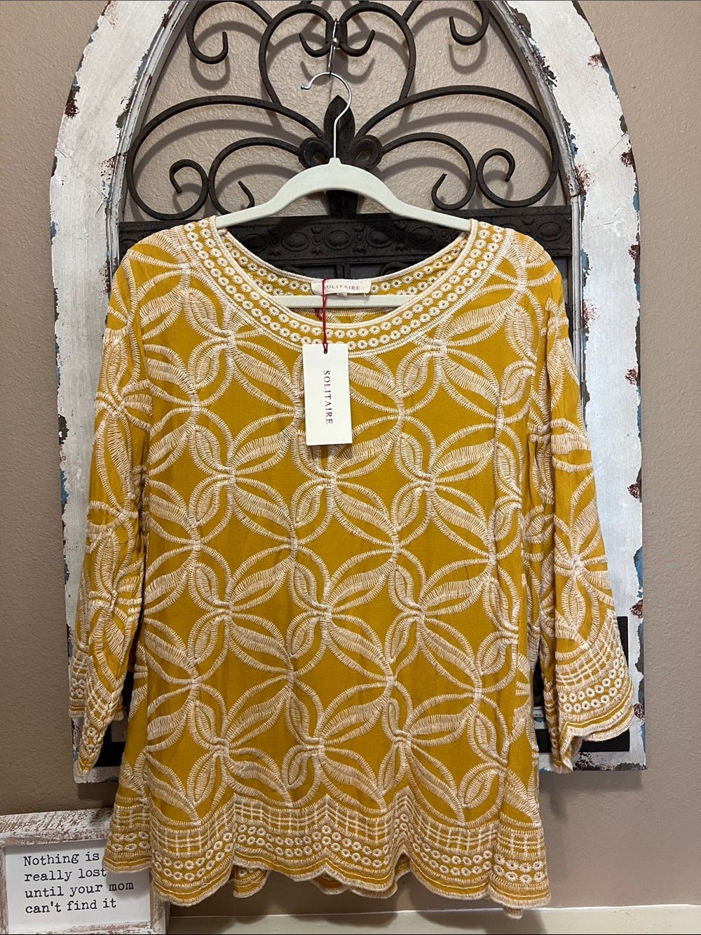 Solitaire Yellow Embroidered Tunic Top